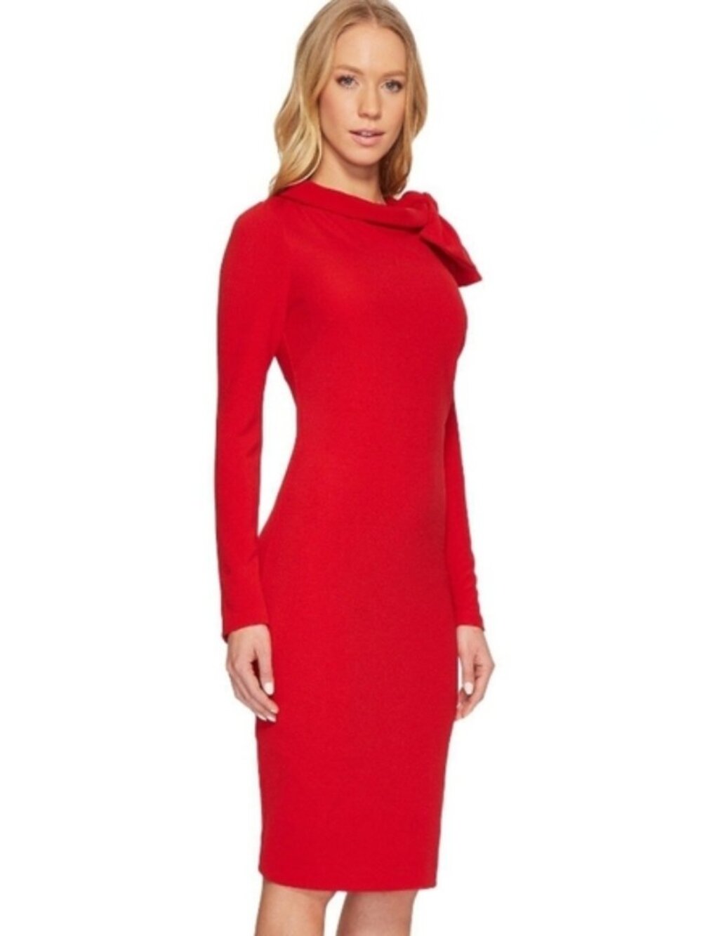 Badgley Mischka Red Bow Cocktail Dress Size 16 - Picture 2 of 7